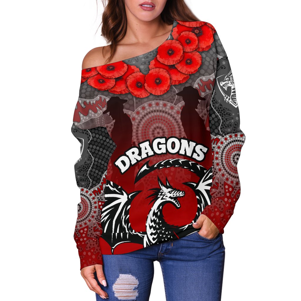 Dragons Women's Off Shoulder Sweater St. George Anzac Day - Vibe Hoodie