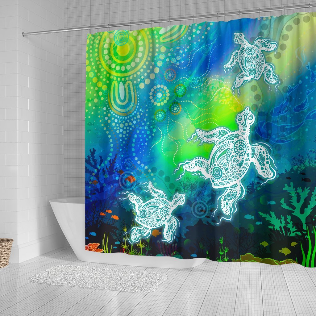aboriginal-shower-curtains-indigenous-turtle-ocean-dot-painting-art