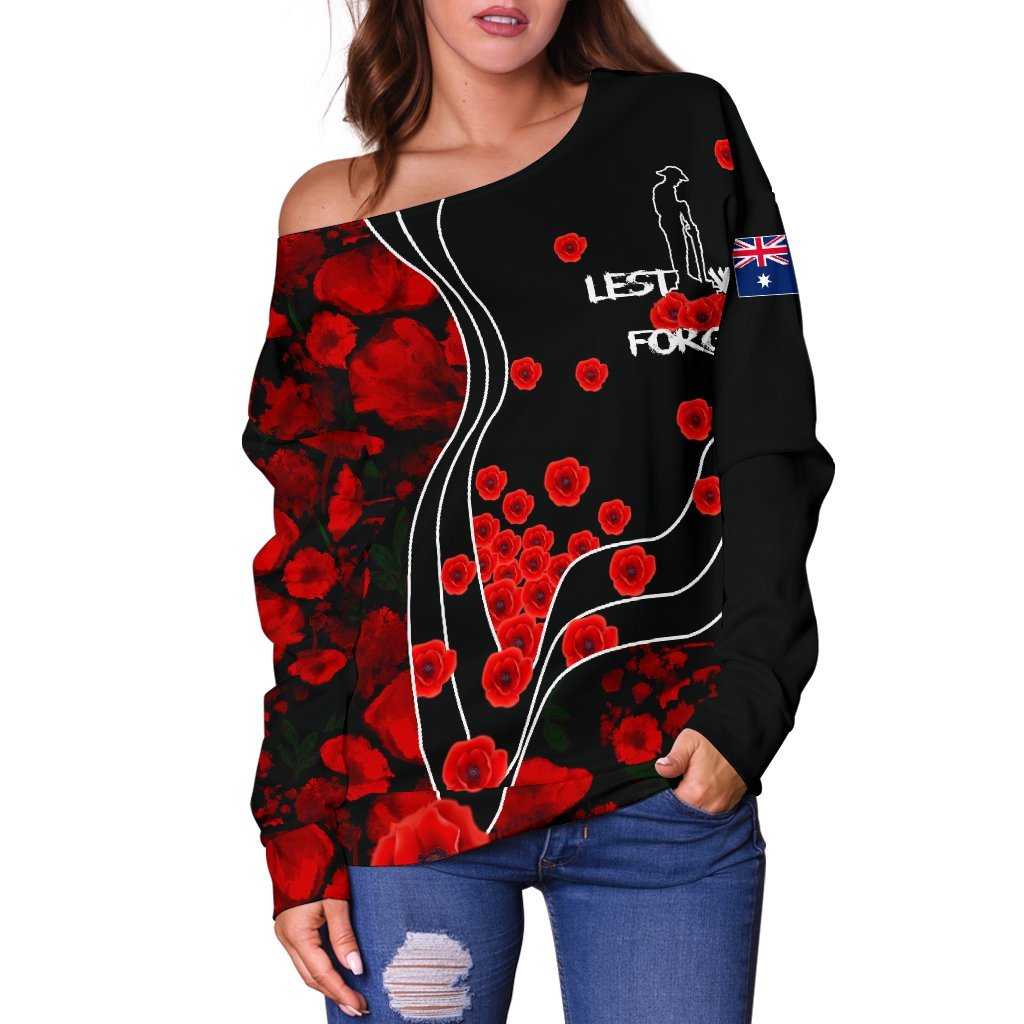 Anzac Lest We Forget Women's Off Shoulder Sweater - Poppy Flowers - Vibe Hoodie