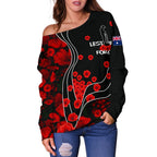Anzac Lest We Forget Women's Off Shoulder Sweater - Poppy Flowers - Vibe Hoodie