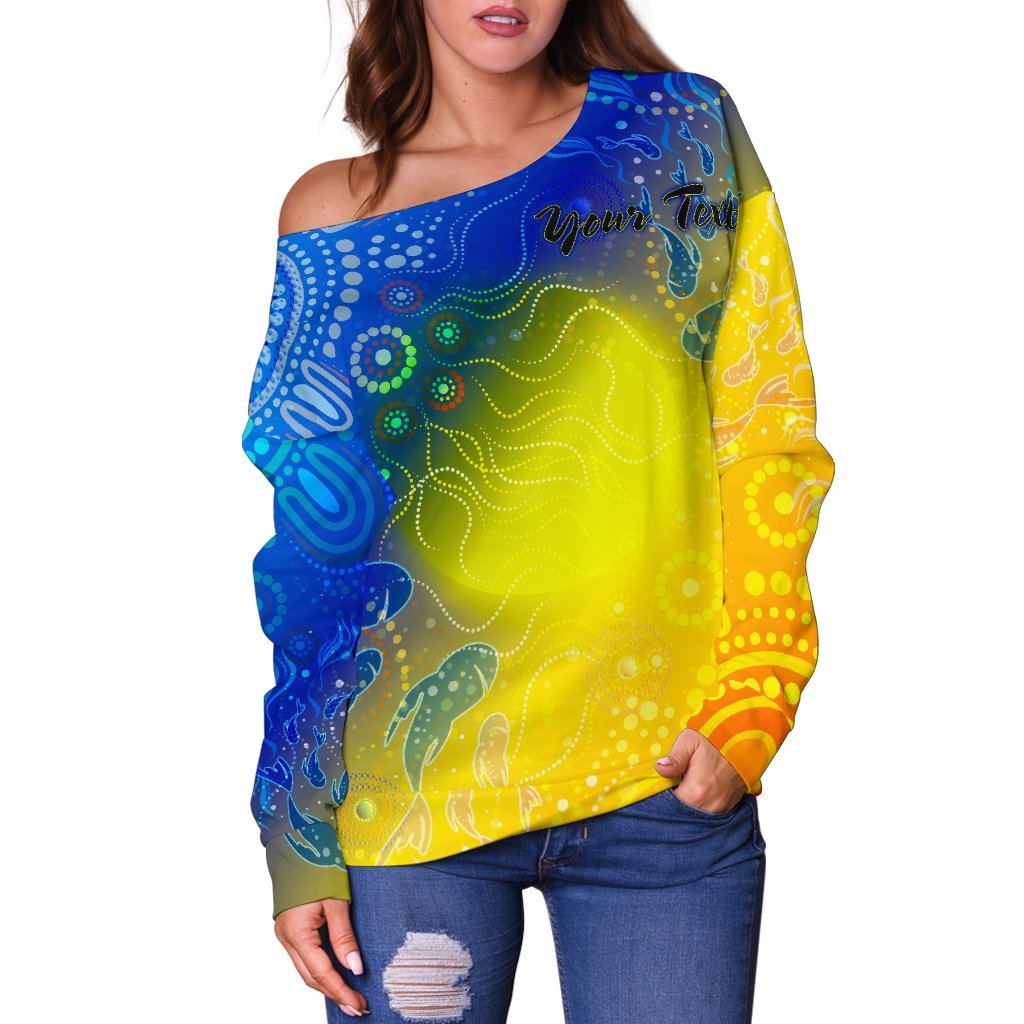 [Custom Text] Aboriginal Women's Off Shoulder Sweater - Indigenous Fishing - Vibe Hoodie