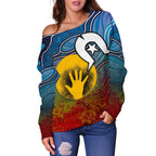 Aboriginal Women's Off Shoulder Sweater - Aboriginal and Torres Strait Islanders Flag - Vibe Hoodie