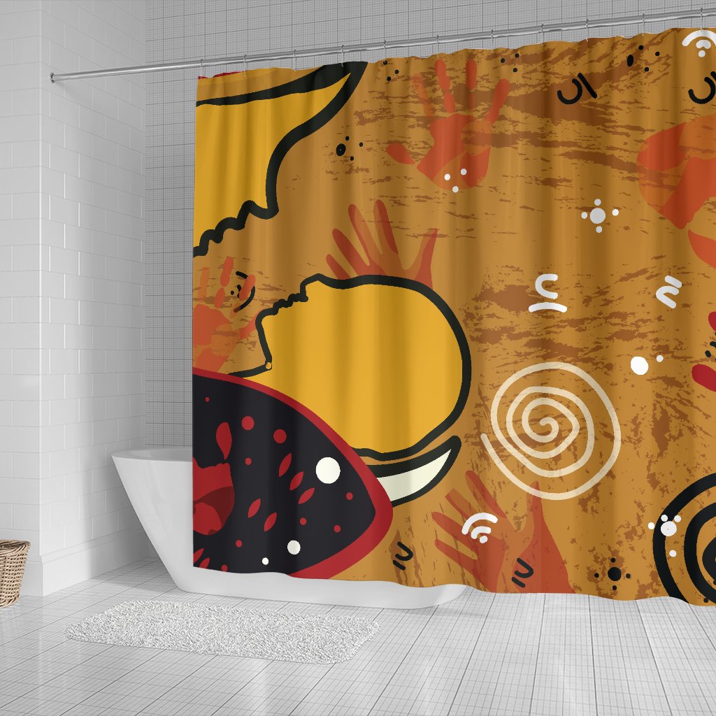aboriginal-shower-curtain-mother-and-son-hand-art