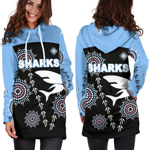 cronulla-womens-hoodie-dress-sharks-simple-indigenous-black