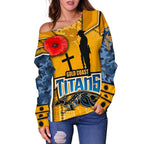 Titans Women's Off Shoulder Sweater Gold Coast Anzac Day Armor Version - Vibe Hoodie