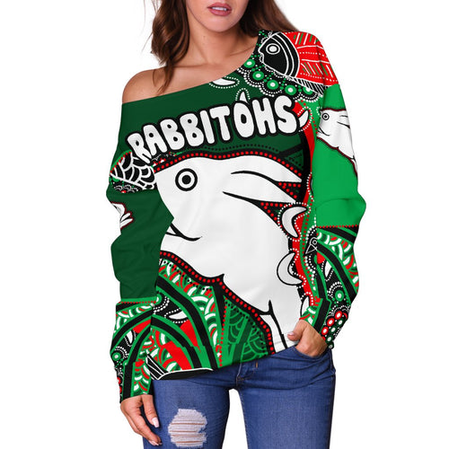Rabbitohs Women Off Shoulder Sweater Indigenous Survival World - Vibe Hoodie