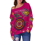 Sydney Women's Off Shoulder Sweater Sixers Indigenous - Magenta - Vibe Hoodie