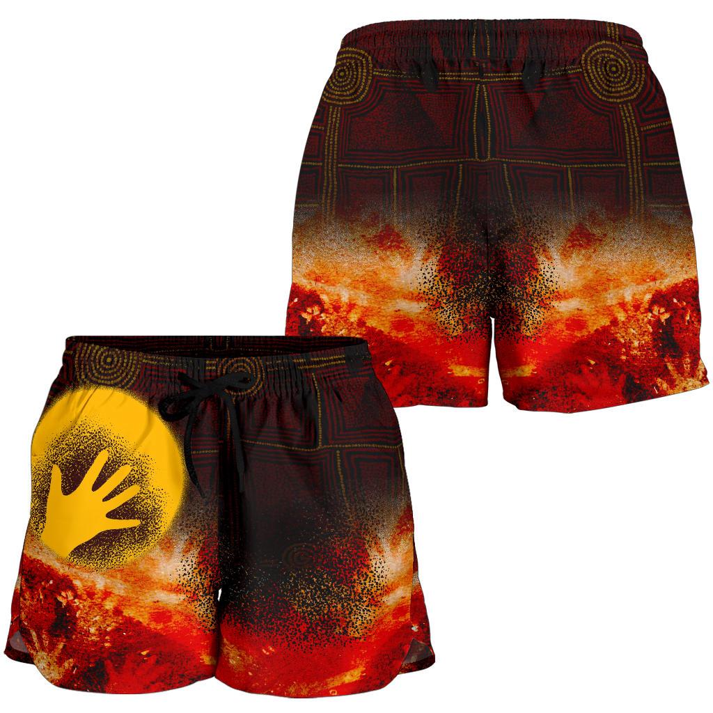 Aboriginal Women's Shorts - Indigenous Flag Hand Art - Vibe Hoodie