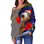 Christmas  Women's Off Shoulder Sweater - Funny Kangaroo Christmas- - Vibe Hoodie