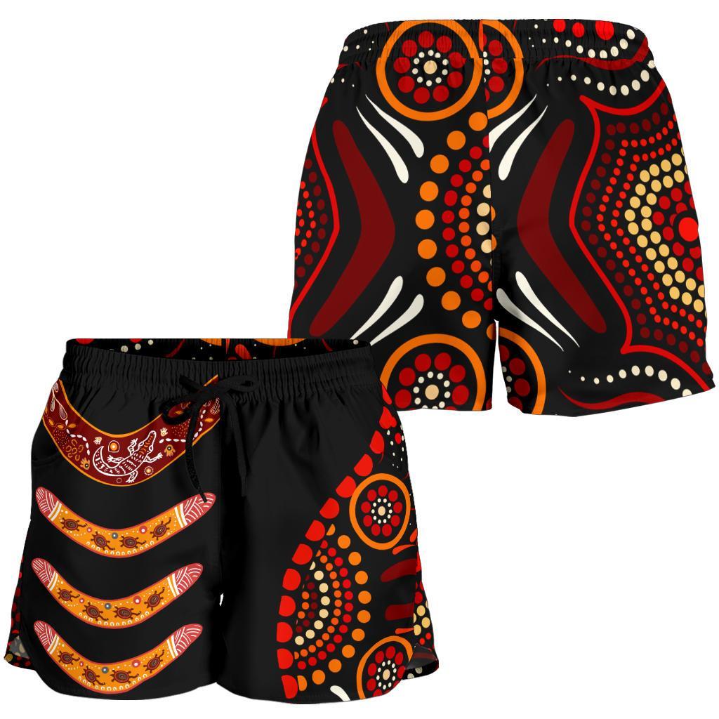 Aboriginal Women's Shorts - Aboriginal Boomerangs With Dot Painting Pattern - Vibe Hoodie