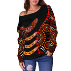 Aboriginal Women's Off Shoulder Sweater - Aboriginal Boomerangs With Dot Painting Pattern - Vibe Hoodie