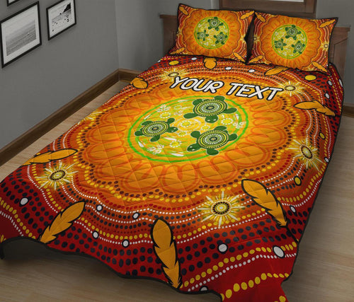 custom-text-aboriginal-quilt-bed-set-turtle-circle-dot-painting-art