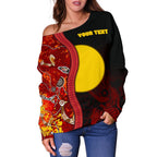 [Custom] Aboriginal Off Shoulder Sweater - Red Indigenous Flag - Vibe Hoodie