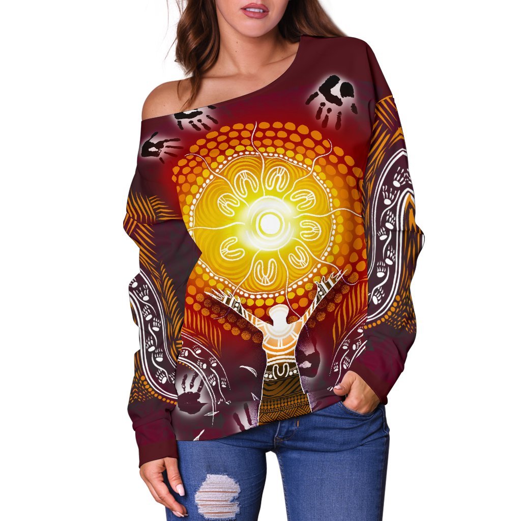 Off Shoulder Sweater - Australian Aboriginal NAIDOC Week - Because Of Her, We Can - Vibe Hoodie