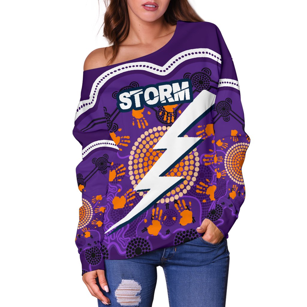 (Custom Personalised) Storm Women's Off Shoulder Sweater Indigenous Aboriginal Melbourne - Sun Style - Vibe Hoodie
