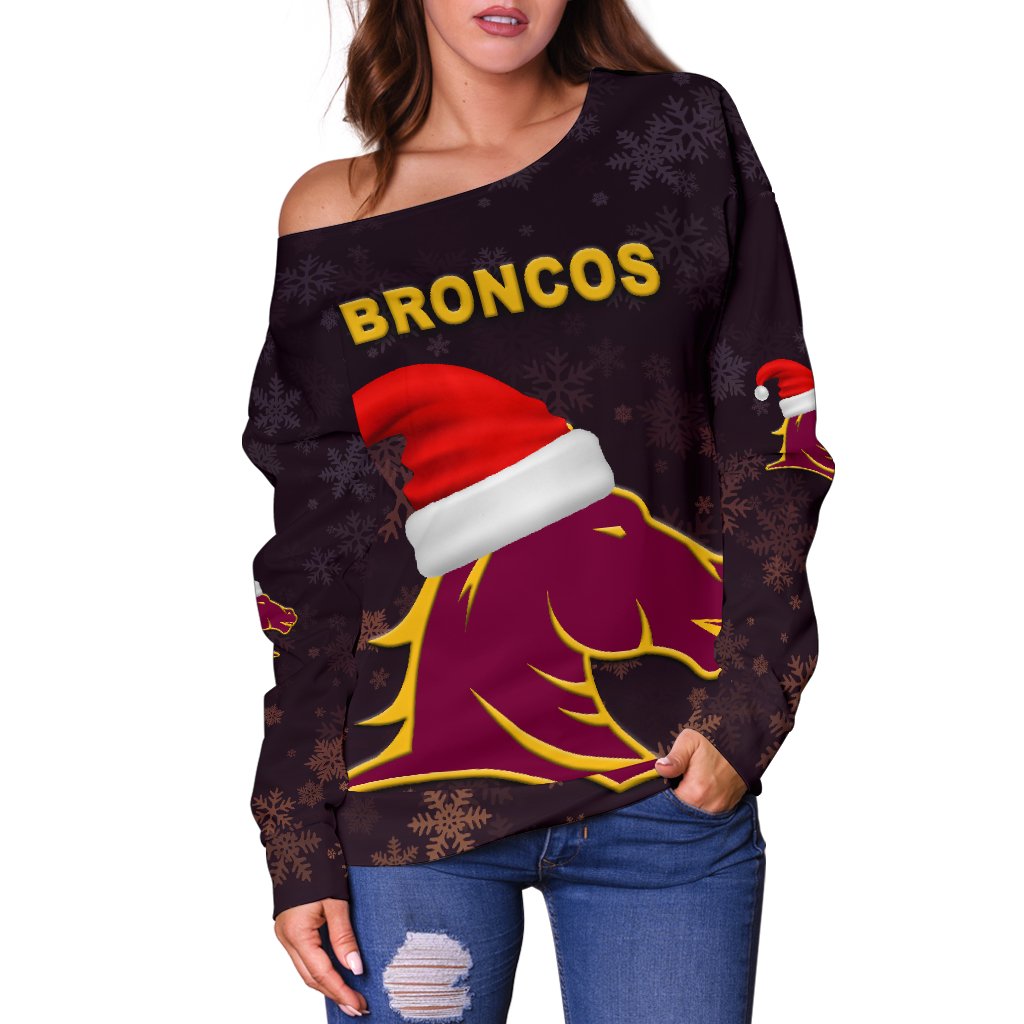 Brisbane Women Off Shoulder Sweater Broncos Christmas - Vibe Hoodie
