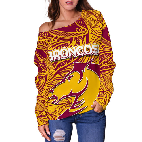 Brisbane Broncos Women's Off Shoulder Sweater Tribal Style - Vibe Hoodie