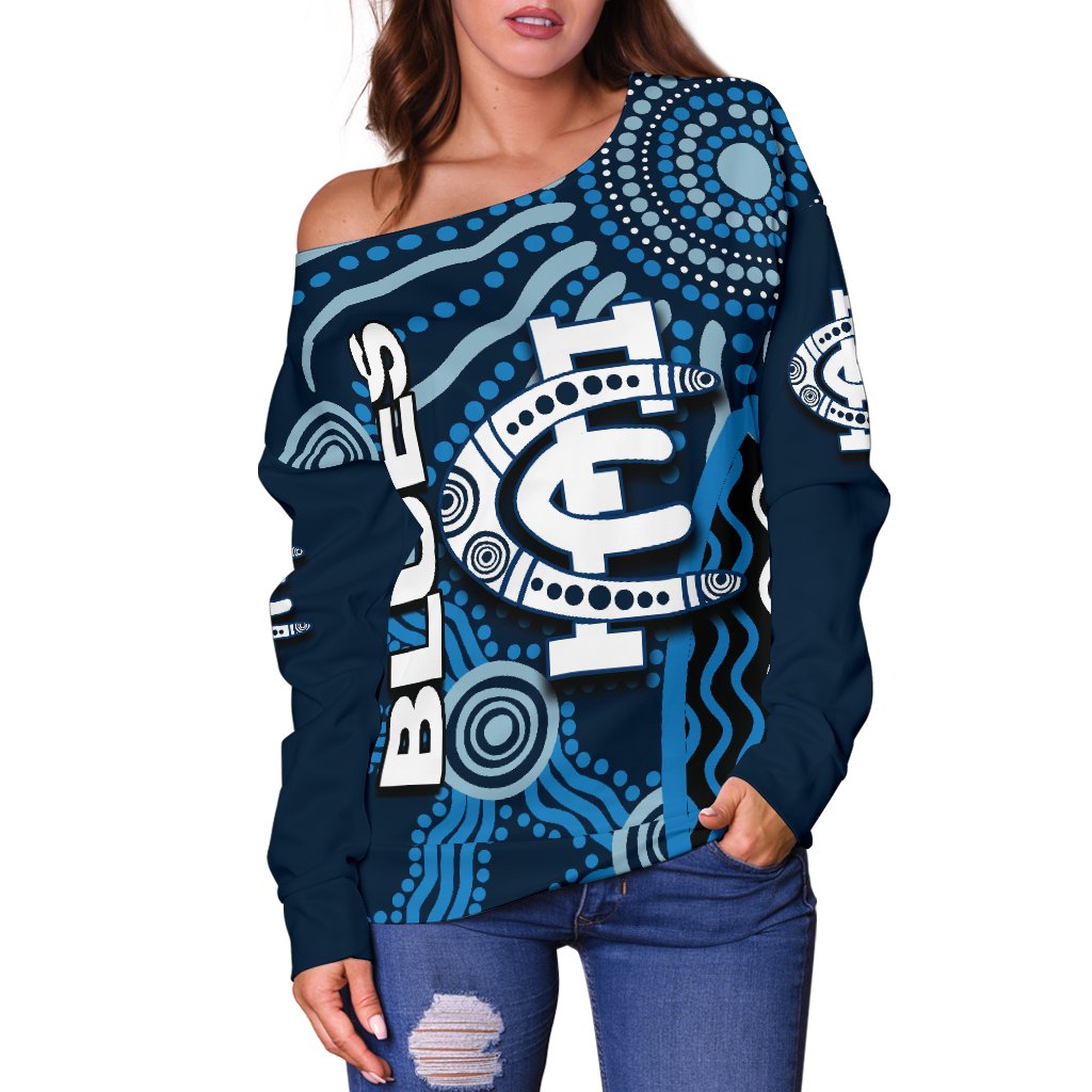 Carlton Blues Women's Off Shoulder Sweater Aboriginal - Vibe Hoodie