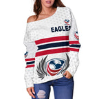 USA Rugby Women's Off Shoulder Sweater Eagles Simple Style - White - Vibe Hoodie