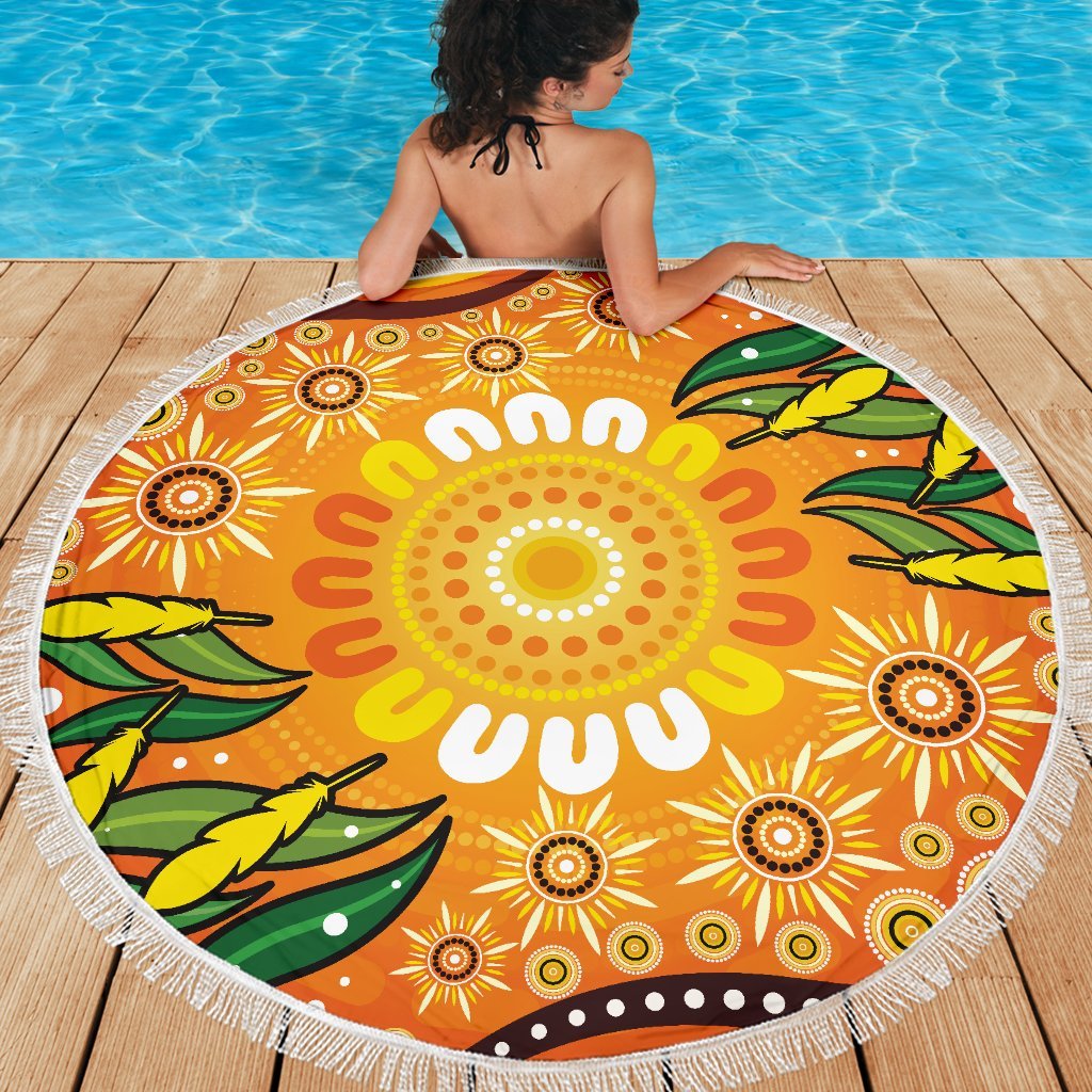 aboriginal-beach-blanket-indigenous-circle-leaf-patterns