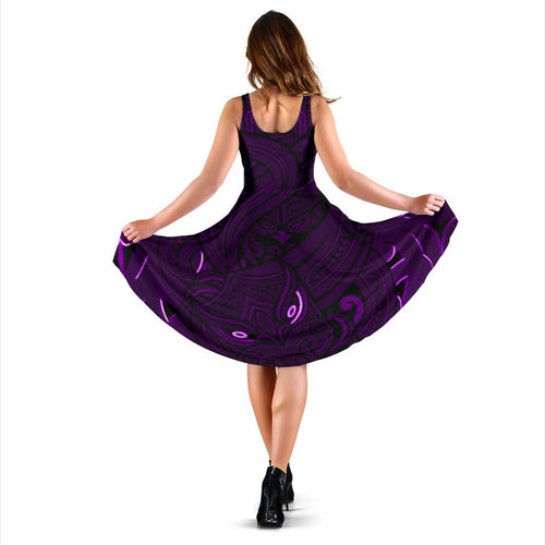 New Zealand Maori Gods Women Midi Dress Tumatauenga (God of War) - Purple - Vibe Hoodie