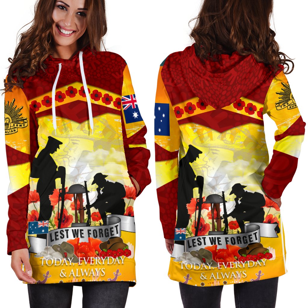 anzac-womens-hoodie-dress-lest-we-forget-aboriginal-version