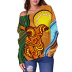 Off Shoulder Sweater - Australian Aboriginal Dot Painting Koala - Vibe Hoodie