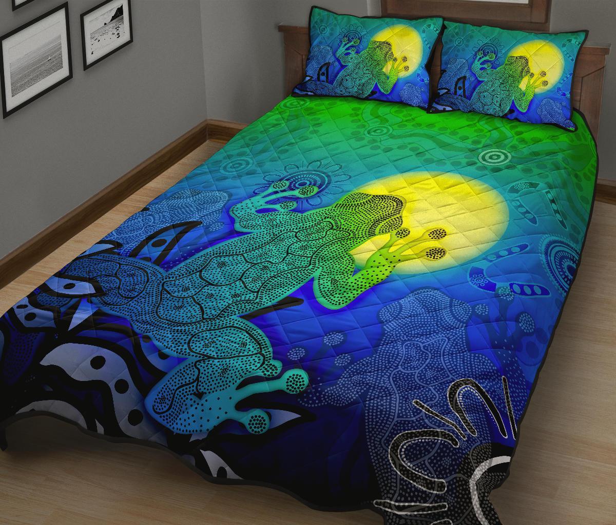 aboriginal-quilt-bed-set-indigenous-frog-blue