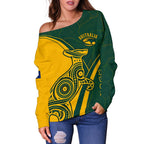 Rugby Off Shoulder Sweaters - Australian Rugby Kangaroo & Aboriginal Patterns - Vibe Hoodie