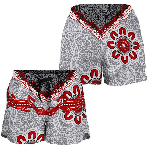 Aboriginal Women's Shorts - Indigenous Boomerang and Lizard Art - Vibe Hoodie