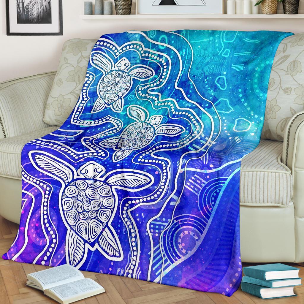 aboriginal-premium-blanket-sea-turtle-with-indigenous-patterns-blue