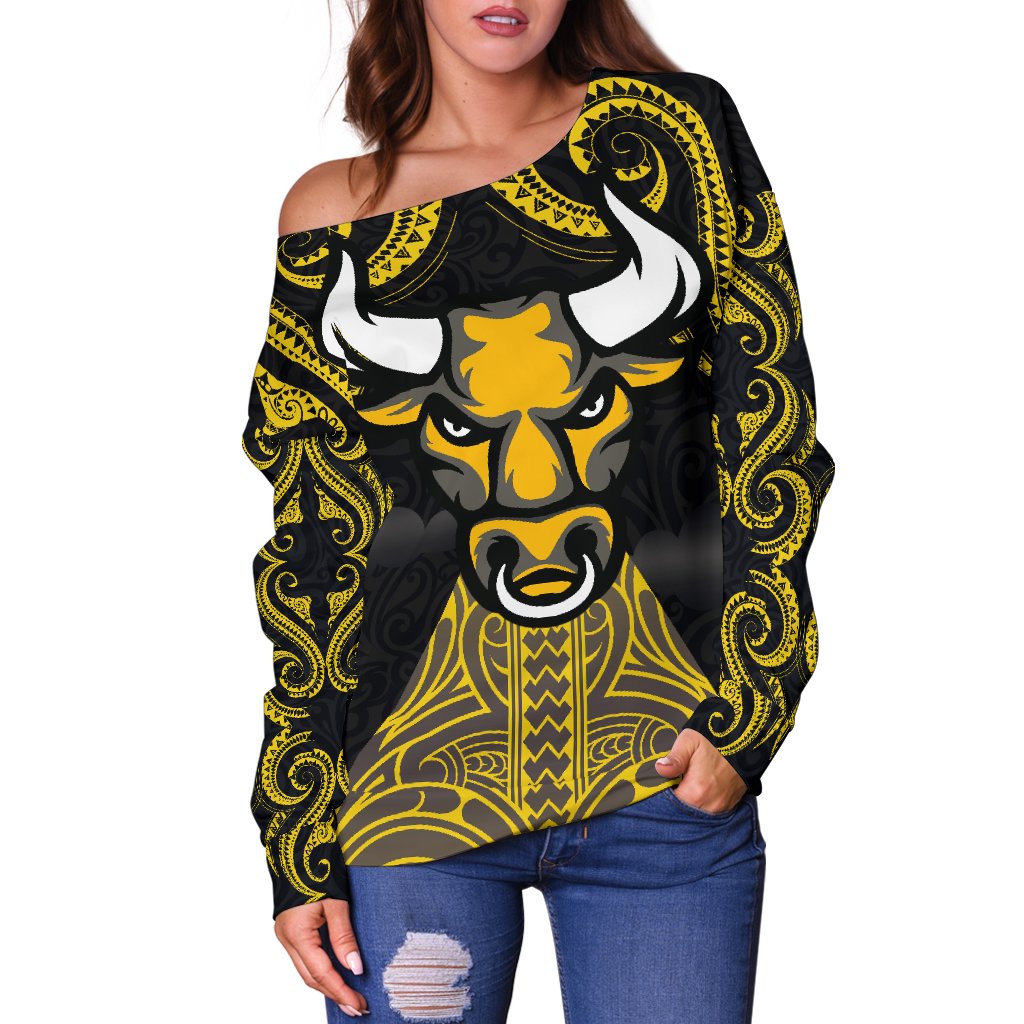 Aotearoa Maori Women Off Shoulder Sweater Taranaki Bulls - Vibe Hoodie