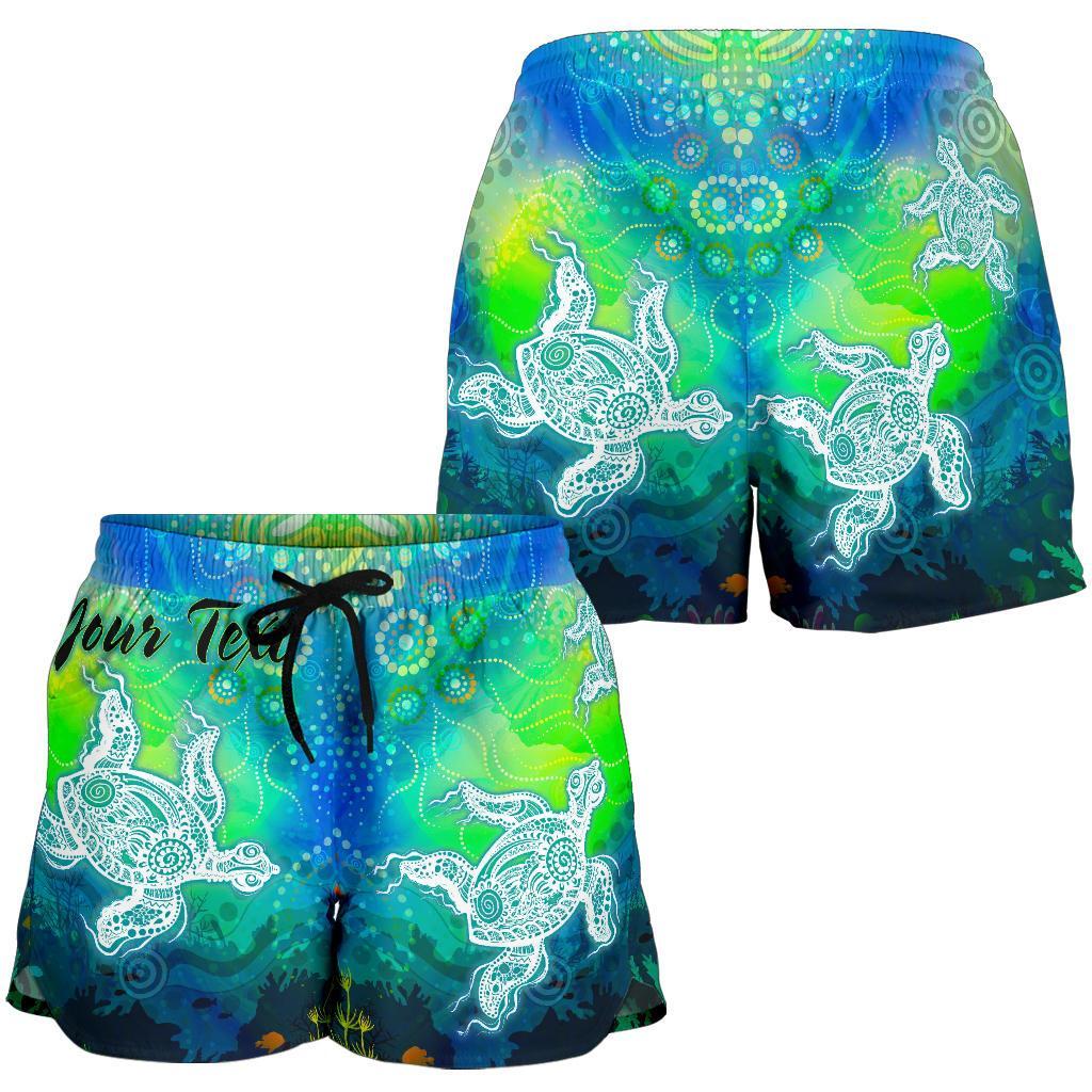 [Custom Text] Aboriginal Women's Shorts - Indigenous Turtle Ocean Dot Painting Art - Vibe Hoodie