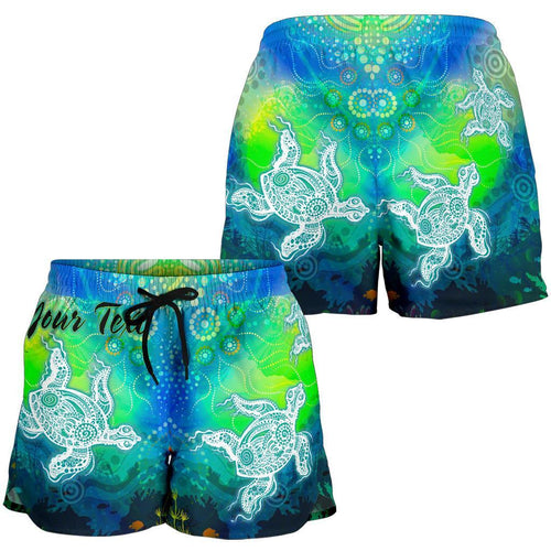 [Custom Text] Aboriginal Women's Shorts - Indigenous Turtle Ocean Dot Painting Art - Vibe Hoodie