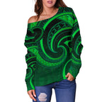 New Zealand Maori Mangopare Women Off Shoulder Sweater Polynesian - Green - Vibe Hoodie