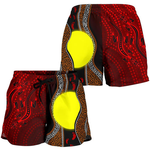 Aboriginal Women Shorts - Aboriginal Flag Lizard Dot Painting Style - Vibe Hoodie