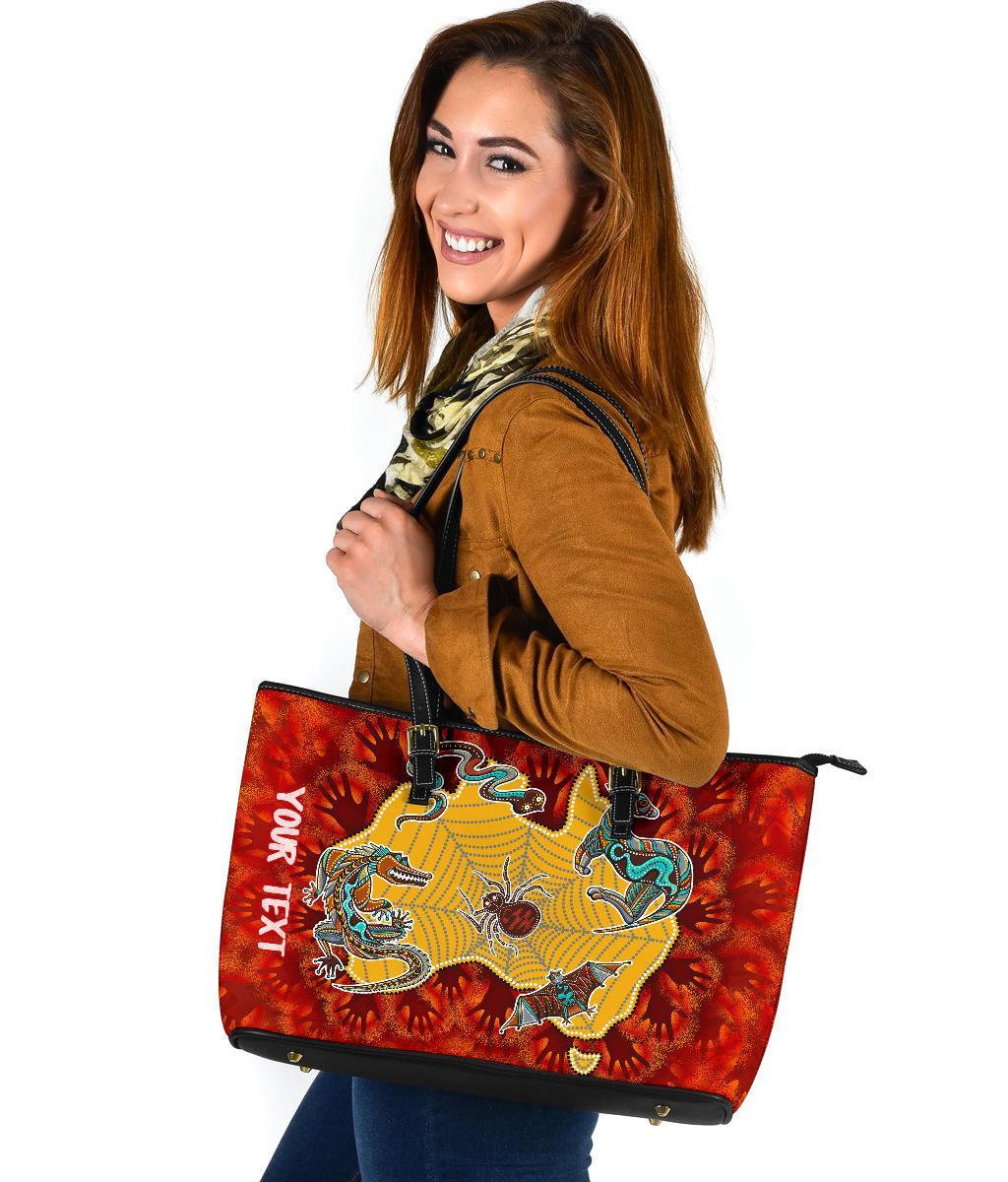 custom-aboriginal-large-leather-tote-bag-australia-map-hand-patterns-spider-web