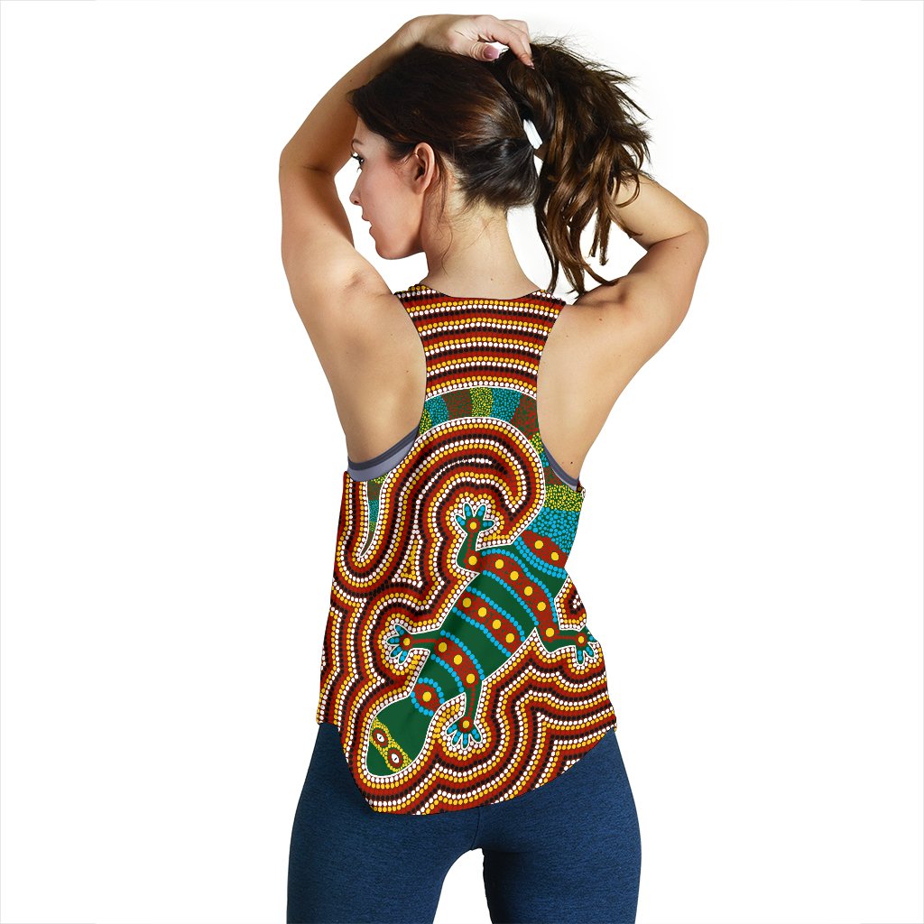 Aboriginal Women's Racerback Tank, Lizard Dot Painting Patterns - Vibe Hoodie