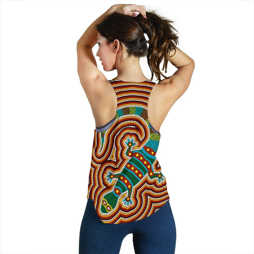 Aboriginal Women's Racerback Tank, Lizard Dot Painting Patterns - Vibe Hoodie
