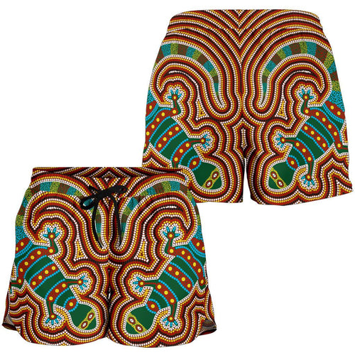 Aboriginal Women's Shorts, Lizard Dot Painting Patterns - Vibe Hoodie
