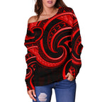 New Zealand Maori Mangopare Women Off Shoulder Sweater Polynesian - Red - Vibe Hoodie