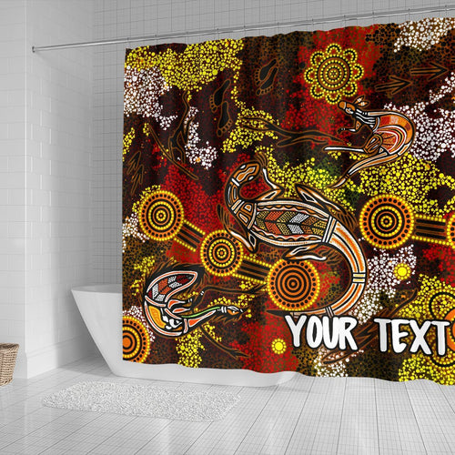 custom-aboriginal-shower-curtain-kangaroo-and-lizard-dot-painting-art