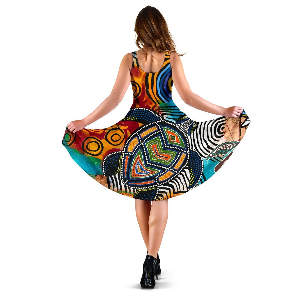 Aboriginal Midi Dress - Turtle Indigenous Art - Vibe Hoodie