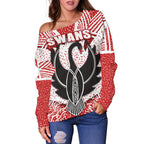 Sydney Women Off Shoulder Sweater Indigenous Swans - Vibe Hoodie