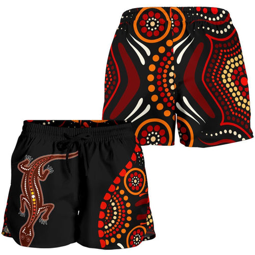 Aboriginal Women's Shorts - Aboriginal Lizard With Dot Painting Patterns - Vibe Hoodie