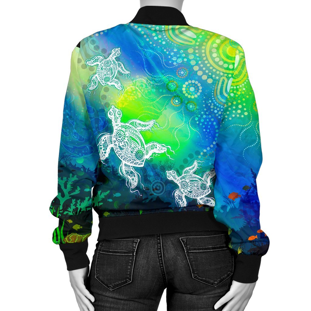 aboriginal-womens-bomber-jacket-indigenous-turtle-ocean-dot-painting-art