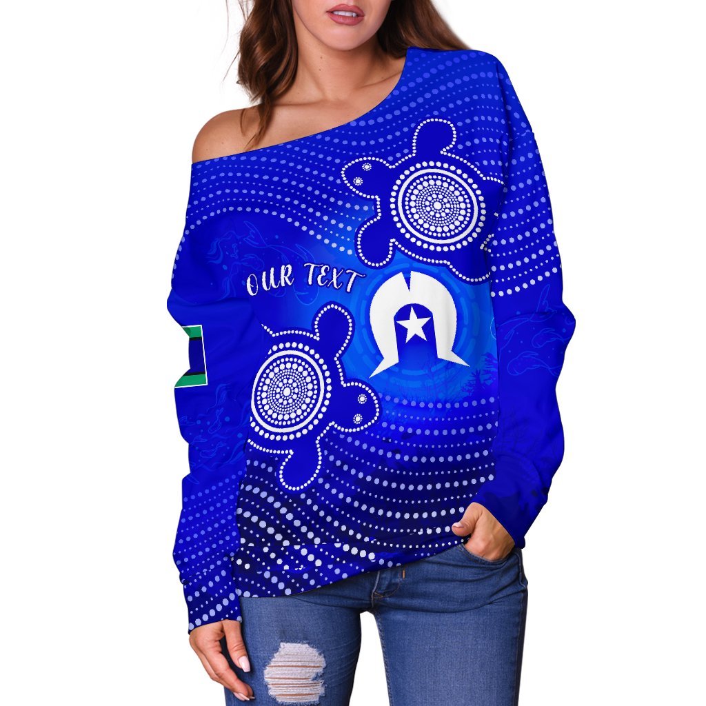 [Custom] Torres Strait Islanders Women's Off Shoulder Sweater - Torres Symbol With Indigenous Turtle - Vibe Hoodie