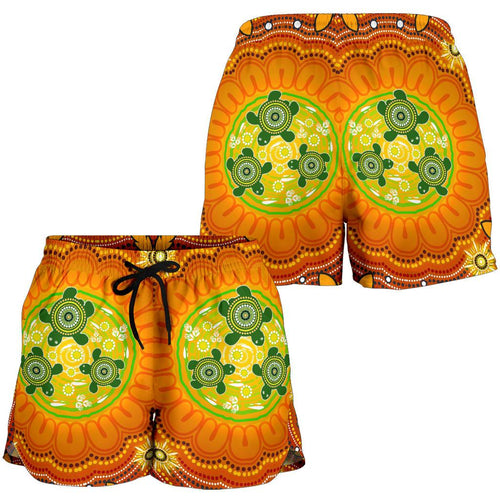 Aboriginal Women's Shorts , Turtle Circle Dot Painting Art- - Vibe Hoodie