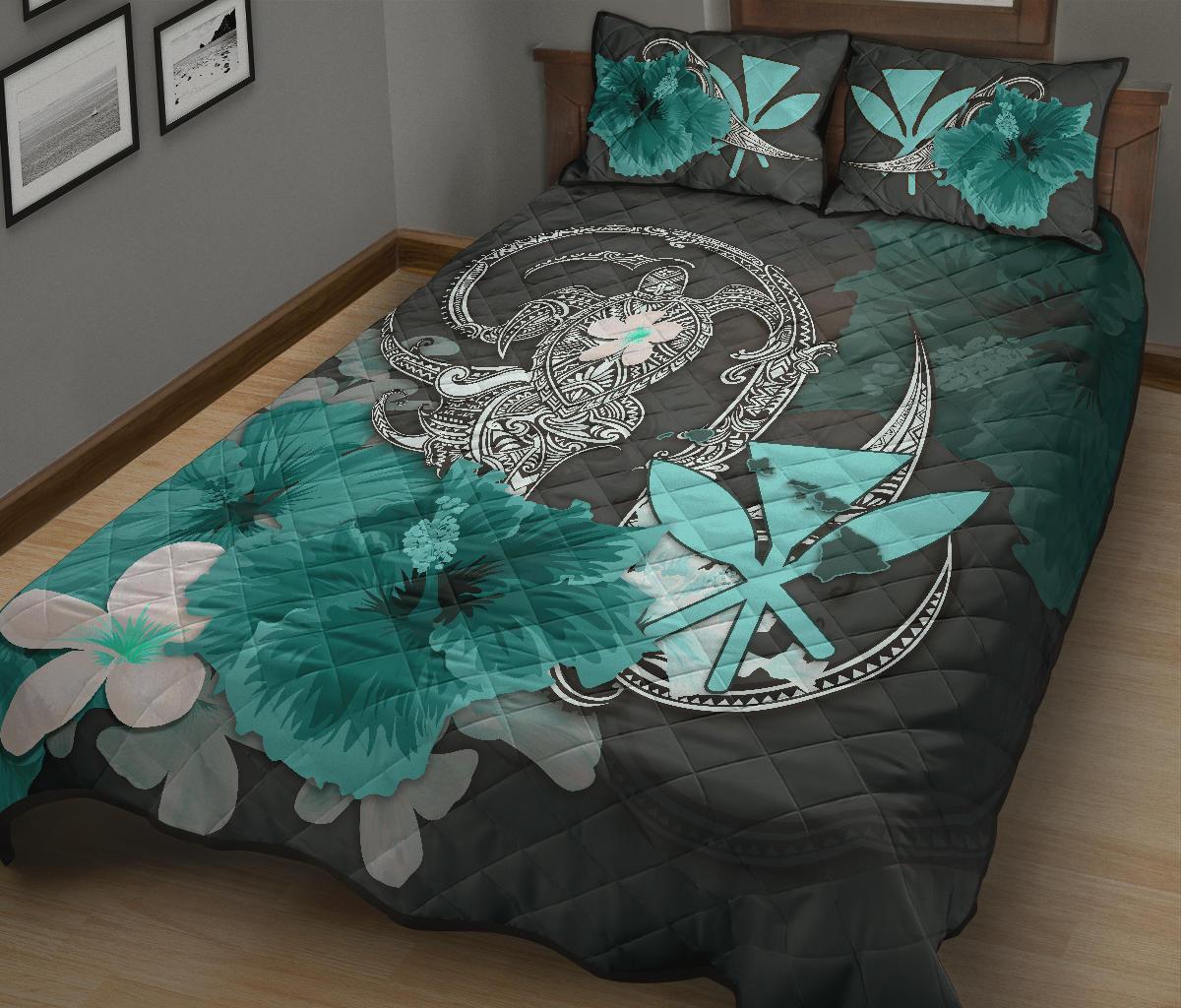 kanaka-maoli-hawaii-quilt-bed-set-hibiscus-turtle-tribal-turquoise