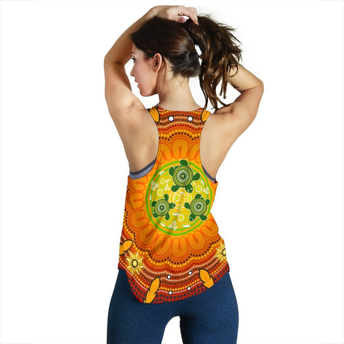 Aboriginal Women's Racerback Tank , Turtle Circle Dot Painting Art- - Vibe Hoodie